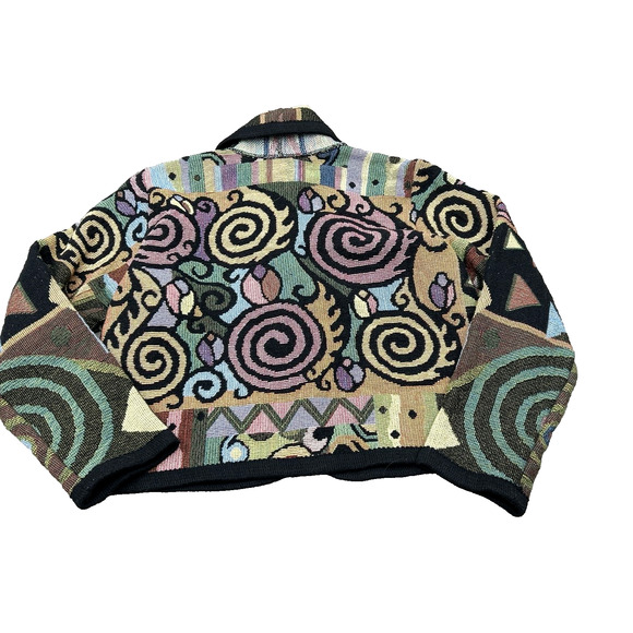 Vtg Its In The Bag Unge-Potch-Ket Sz Small Tapestry Button Jacket Art To Wear - Picture 2 of 9